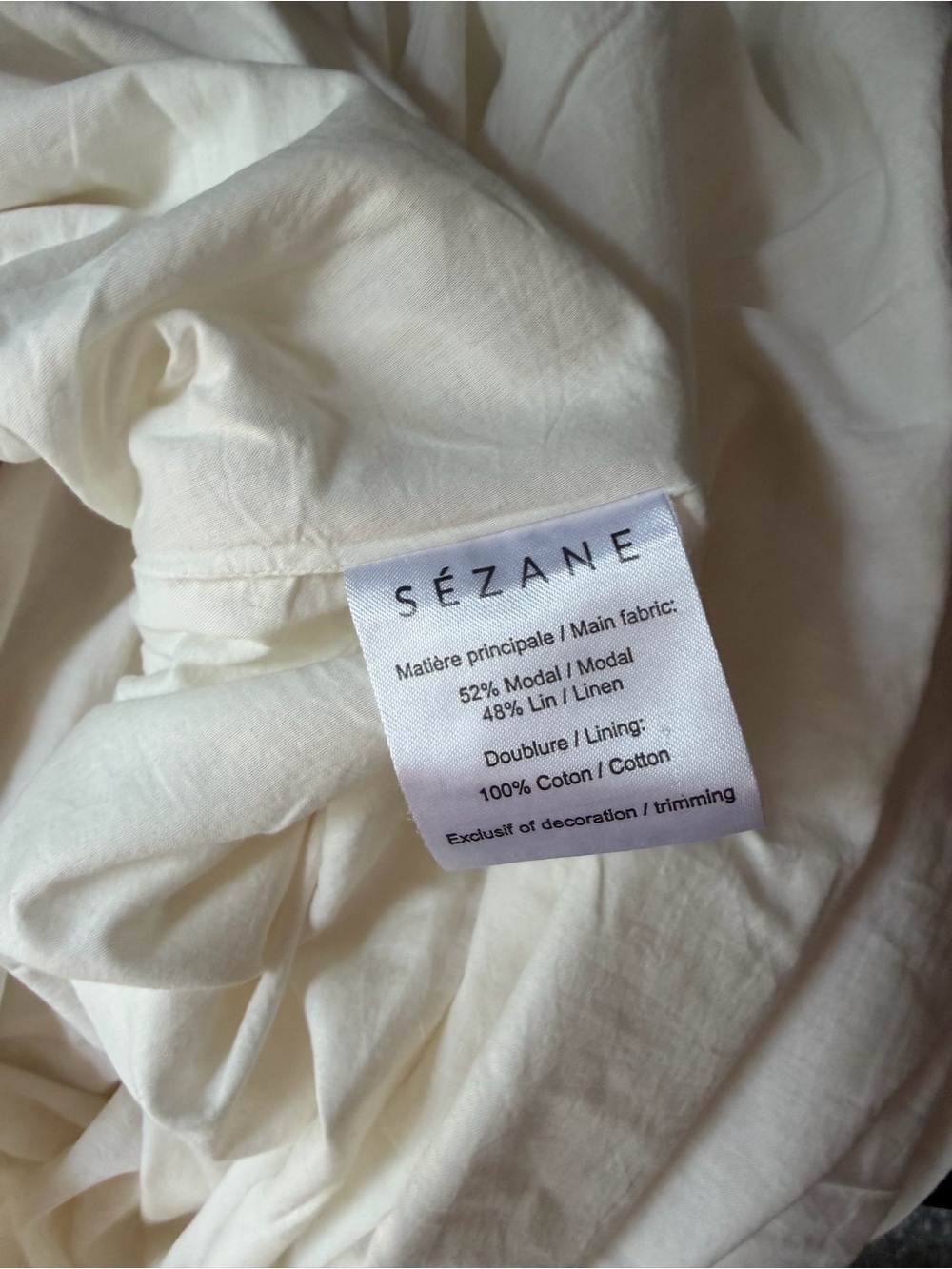 Sezane Cream Button-Front Linen Midi Dress with Tie Straps - Picture 3 of 3